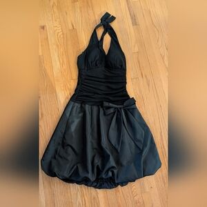 Elegant Black Halter Dress with Bow